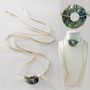 Free People Bohemian Abalone Shell Pearl Rope Necklace Belly Chain Neutral NEW